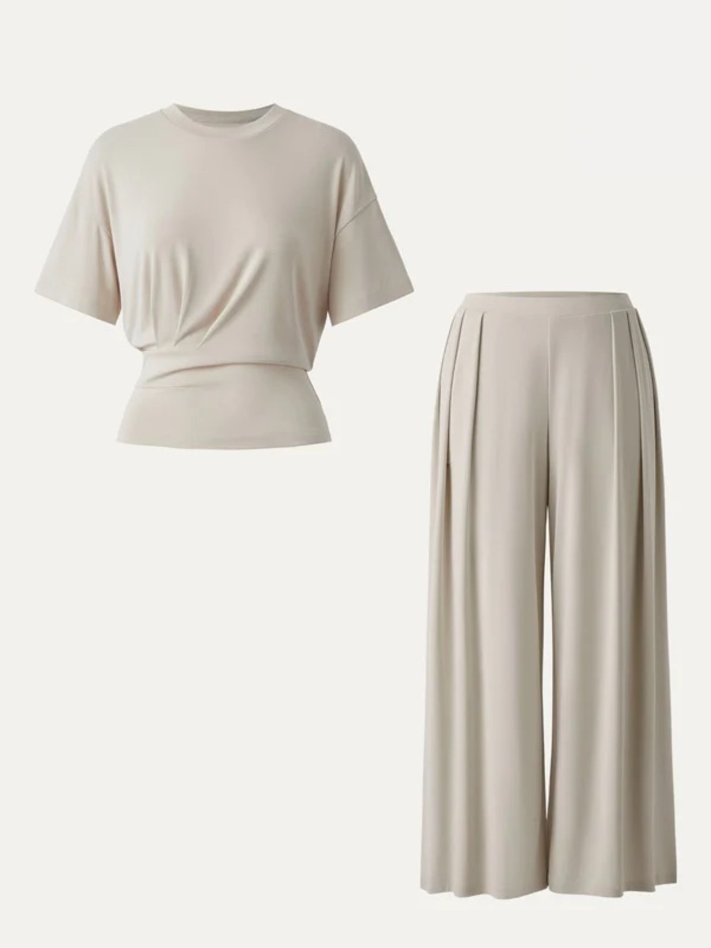 OGL 2Pcs Set Crewneck Short Sleeve Tee & Mid Rise Pleated Wide Leg Pant